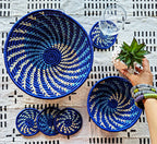 Large Blue White Woven African Basket