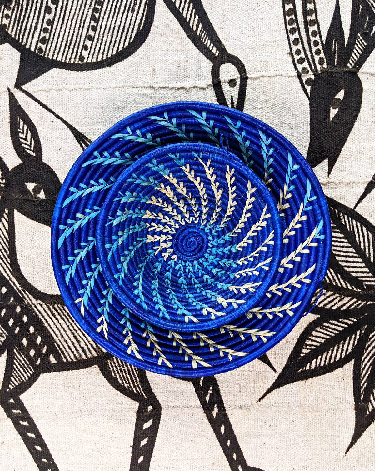 Large Blue White Woven African Basket